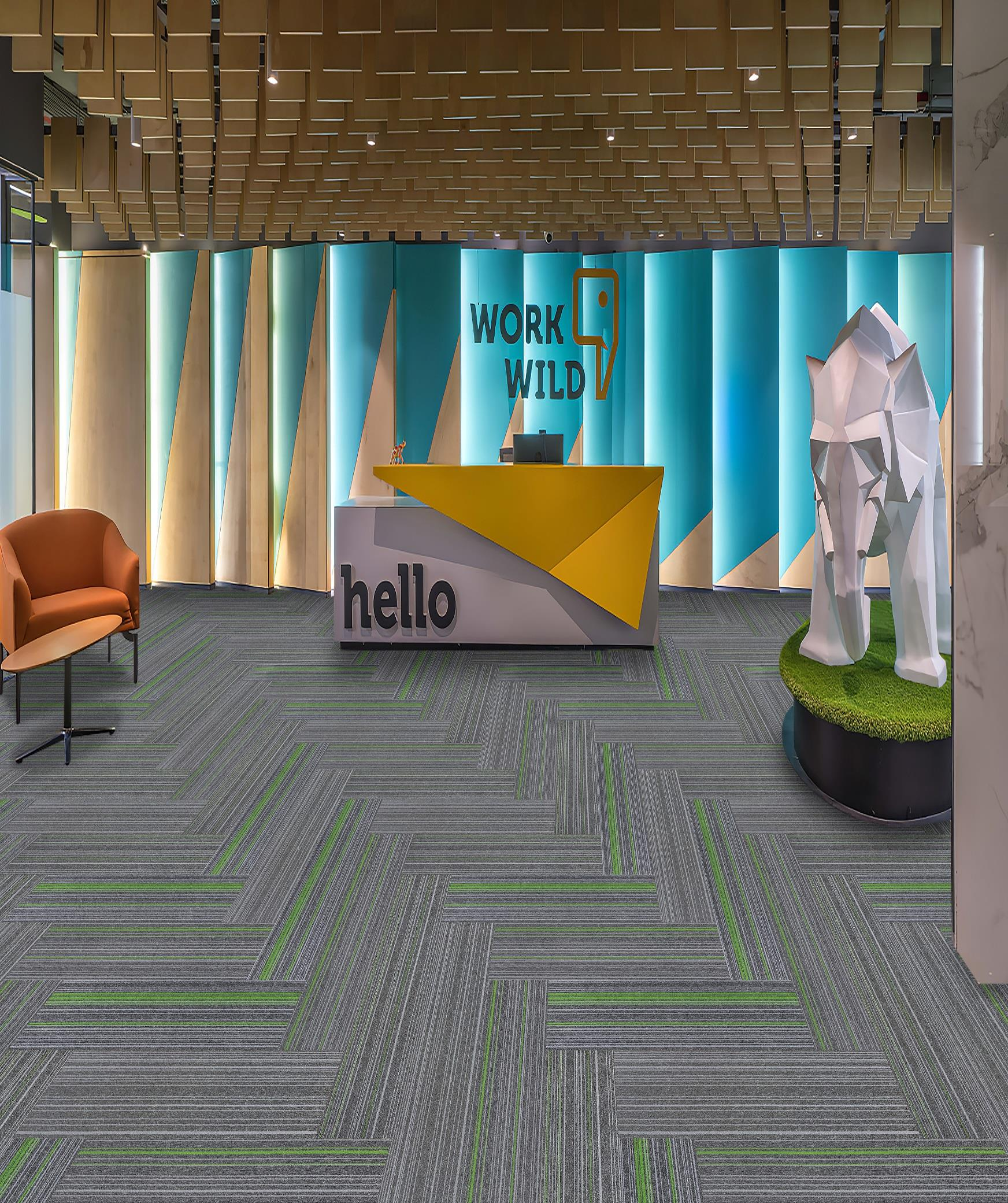 A close-up of aLA 02 Vega Green 1000x250 Laylines Series Modular Carpet Tile - 5 mm  with a  finish available at Material Depot in Bangalore