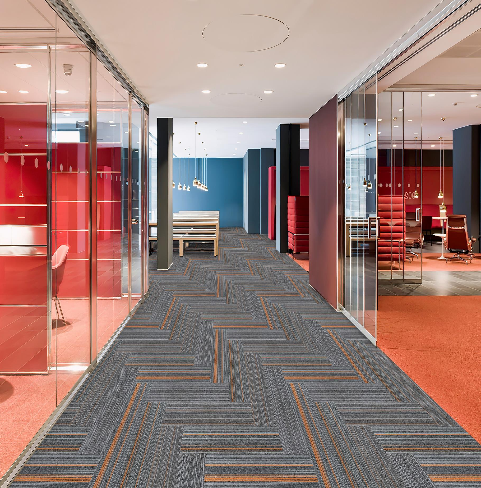 A close-up of aLA 03 Electric Orange 1000x250 Laylines Series Modular Carpet Tile - 5 mm  with a  finish available at Material Depot in Bangalore