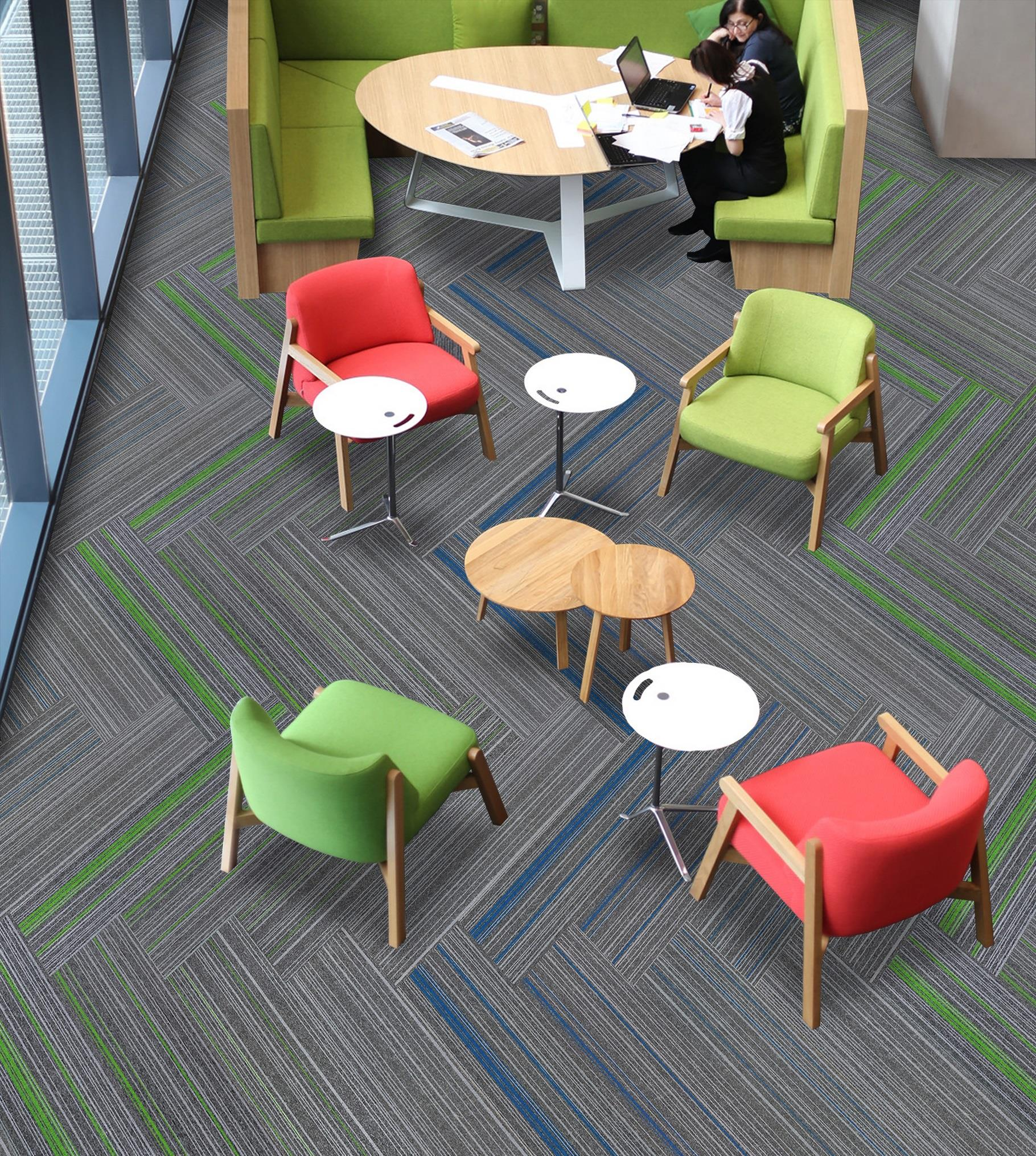 A close-up of aLA 04 Blue Orange 1000x250 Laylines Series Modular Carpet Tile - 5 mm  with a  finish available at Material Depot in Bangalore