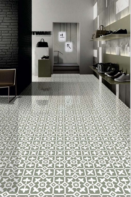 Moroccan Floor & Wall Tile TL 05440 Morissa Smoke Floral 1 ft x 1 ft Ceramic Matte Finish - 7.5 mm | Suitable for Living Room, Bedroom, Bathroom, Kitchen & Balcony | Image 2