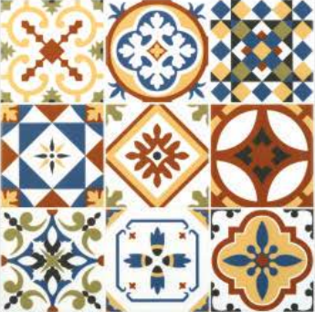 Moroccan Floor & Wall Tile TL 05424 Morissa Amber Azul 1 ft x 1 ft Ceramic Matte Finish - 7.5 mm | Suitable for Living Room, Bedroom, Bathroom, Kitchen & Balcony | Image 1