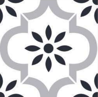 Moroccan Floor & Wall Tile TL 05428 Morissa Monochrome Floral 1 ft x 1 ft Ceramic Matte Finish - 7.5 mm | Suitable for Living Room, Bedroom, Bathroom, Kitchen & Balcony | Image 1