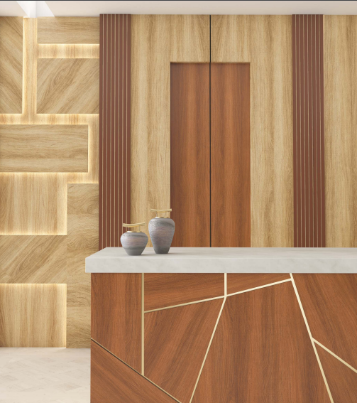 1 mm Brown SV 1513 Monza Light Decorative Laminate applied on a wardrobe cabinate with Texture finish available for sale at Material Depot in Bangalore