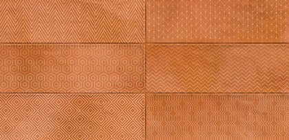 A close-up of a TL 03701 B Orange Geo 300x100 mm Glossy Finish Ceramic Wall  Subway Tile - 10 mm  with a Glossy finish available at Material Depot in Bangalore