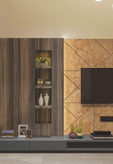 A Wardrobe cabinate application image of a OL 2014 Brown PVC Laminate of 1.2 mm with a Texture finish available at Material Depot in Bangalore