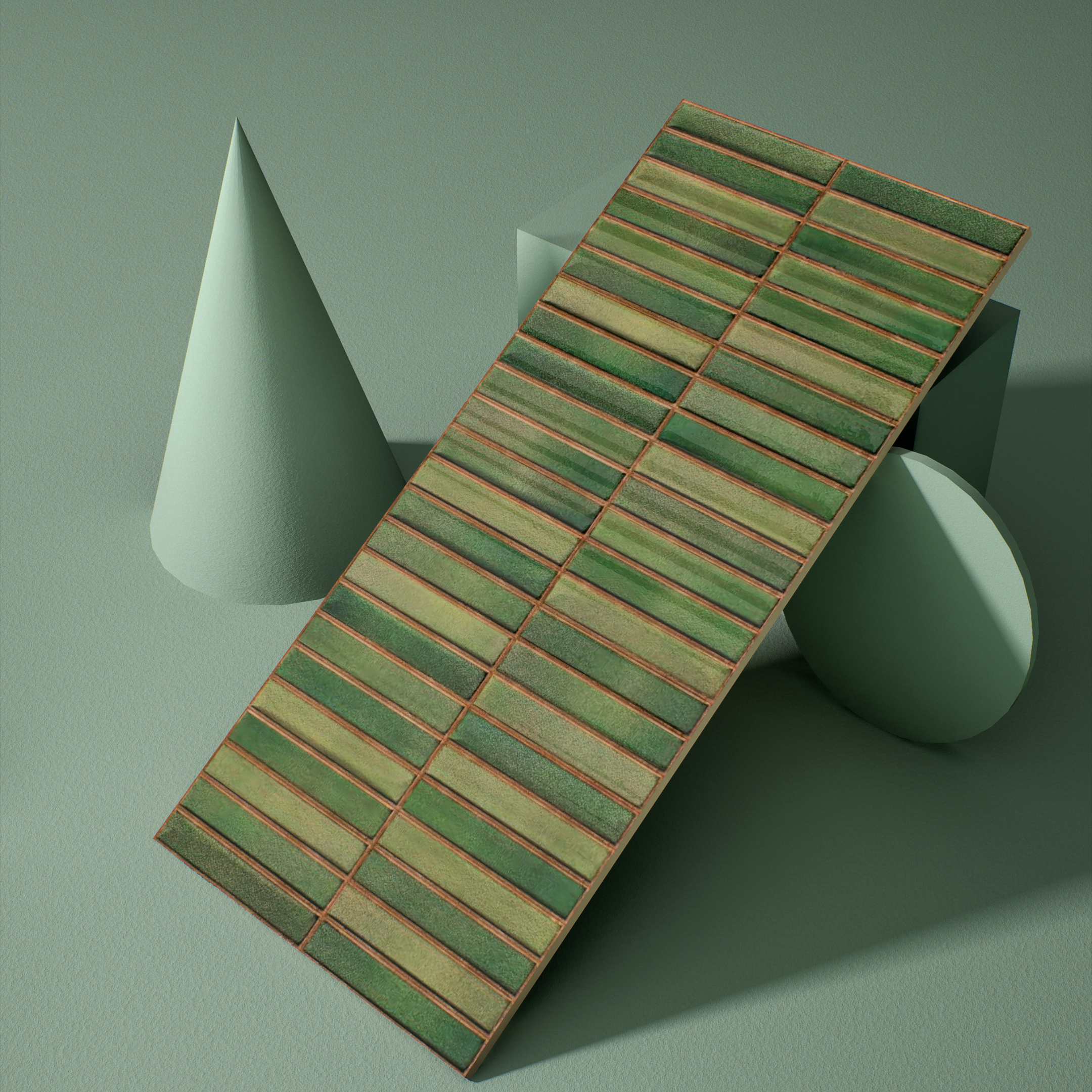 Faux Subway Wall Tile TL 05376 I Miraq Kitkat Forest Green 2 ft x 1 ft Ceramic Glossy Finish - 8 mm | Suitable For Kitchen, Bathroom Walls and Backsplashes | Image 3