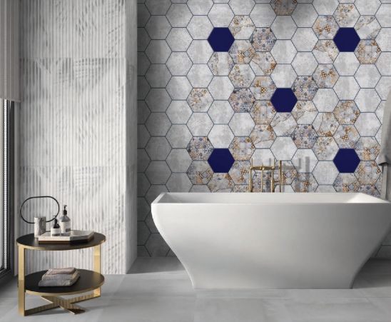 Hexagonal Wall Tile TL 05098 B Geome Fellow Cemento 12 x 10 inch Vitrified Matte Finish - 9 mm | Suitable for Living Room, Bedroom, Bathroom, Kitchen & Balcony | Image 2
