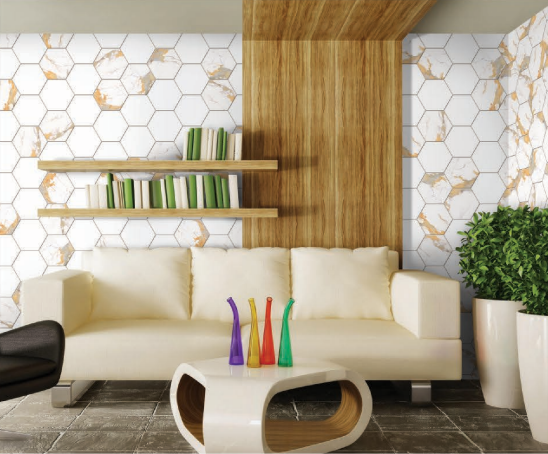 Hexagonal Wall Tile TL 05110 Geome Fellow Grande 12 x 10 inch Vitrified Glossy Finish - 9 mm | Suitable for Living Room, Bedroom, Bathroom, Kitchen & Balcony | Image 2