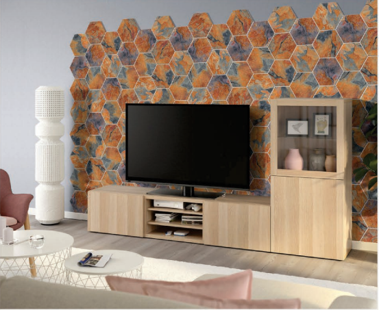 Hexagonal Wall Tile TL 05102 Geome Fellow Rock 12 x 10 inch Vitrified Matte Finish - 9 mm | Suitable for Living Room, Bedroom, Bathroom, Kitchen & Balcony | Image 2