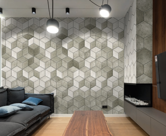 Hexagonal Wall Tile TL 05103 Geome Fellow Touch Gray 12 x 10 inch Vitrified Matte Finish - 9 mm | Suitable for Living Room, Bedroom, Bathroom, Kitchen & Balcony | Image 2