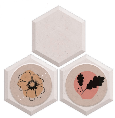 Hexagonal Wall Tile TL 05106 Geome Framery Honey 12 x 10 inch Vitrified Matte Finish - 9 mm | Suitable for Living Room, Bedroom, Bathroom, Kitchen & Balcony | Image 1