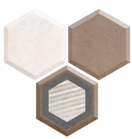 Hexagonal Wall Tile TL 05107 Geome Framery Tan 12 x 10 inch Vitrified Matte Finish - 9 mm | Suitable for Living Room, Bedroom, Bathroom, Kitchen & Balcony | Image 1
