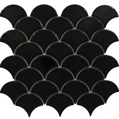 Subway Mosaic Wall Tile TL 05280 C Fishscale Nicola Nero 292 x 292 mm (Chip Size - 69.91x79.5 mm) Ceramic Glossy Finish - 8 mm | Suitable for Bathroom,Kitchen,Swimming Pool,Accent / Feature Walls | Image 1