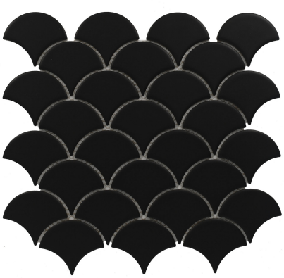 Subway Mosaic Wall & Floor Tile TL 05280 D Fishscale Nicola Nero 292 x 292 mm (Chip Size - 69.91x79.5 mm) Ceramic Matte Finish - 8 mm | Suitable for Bathroom,Kitchen,Swimming Pool,Accent / Feature Walls | Image 1