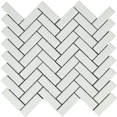 Subway Mosaic Wall Tile TL 05282 Herringbone Zigs Blanco 280 x 280 mm (Chip Size - 23x72 mm) Ceramic Glossy Finish - 8 mm | Suitable for Bathroom,Kitchen,Swimming Pool,Accent / Feature Walls | Image 1