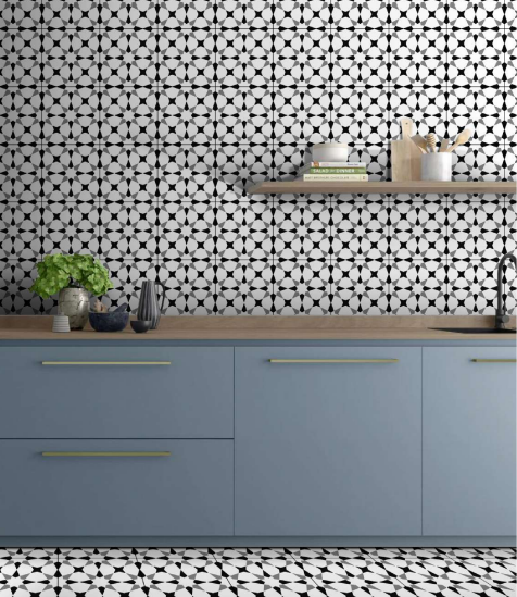 TL 00293 White & Black Matte Finish 12 x 12 inch Moroccan Ceramic Glazed Vitrified Wall & Floor Tile - 12 mm | Image 2