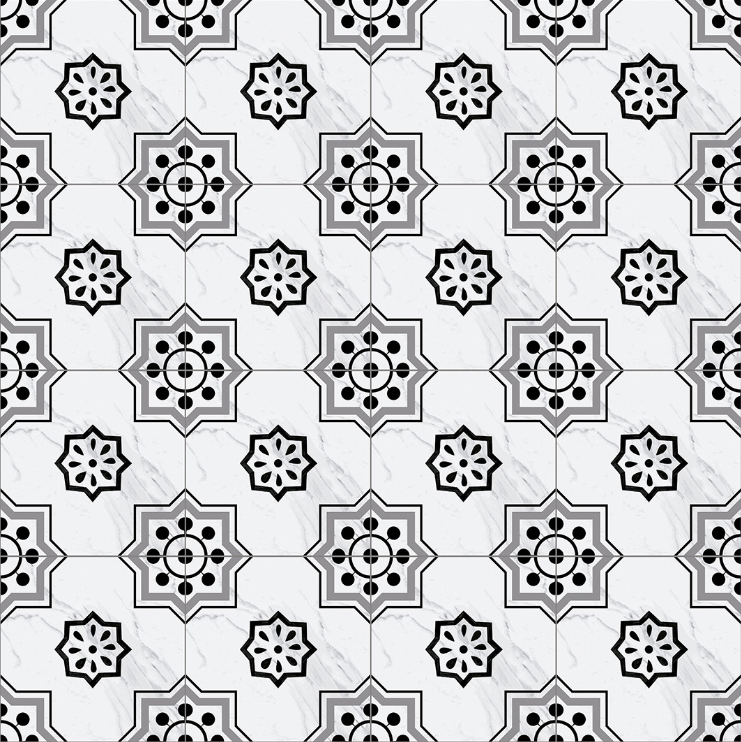 Moroccan Floor & Wall Tile TL 05076 Morissa Monochrome Marbello 1 ft x 1 ft Ceramic Matte Finish - 8 mm | Suitable for Living Room, Bedroom, Bathroom, Kitchen & Balcony | Image 2