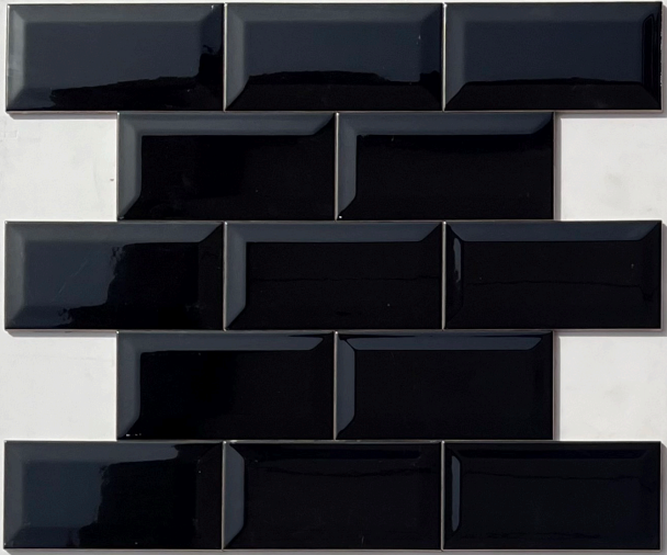 TL 00005 C 8x4 inches Black Bevelled Glossy Finish Tile | Image 2