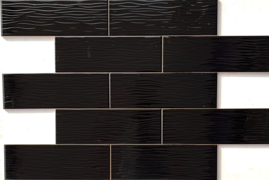 TL 00001 H 12x4 inches Black Wave Glossy Finish Tile | Image 1