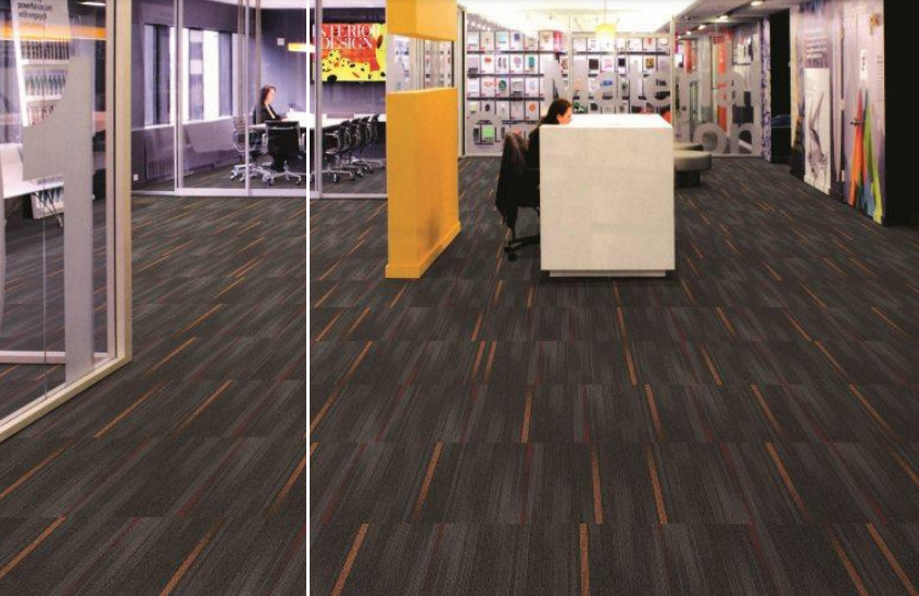10 - Cloudy Grey Highlightstrips-Orange/Red 500x500 mm 100% PP/ Eco Back Carpet Tile - 5 mm  Image 02