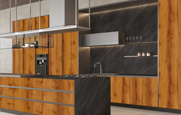 A Wardrobe application image of a GM 67 31156 Brown Decorative Laminate of 1 mm with a Glossy finish available at Material Depot in Bangalore