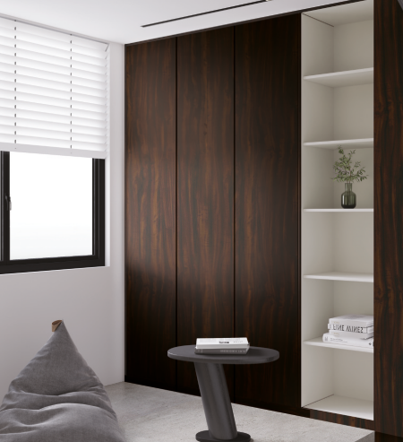 1 mm Brown GM 73 3425 Decorative Laminate applied on a wardrobe with Glossy finish available for sale at Material Depot in Bangalore
