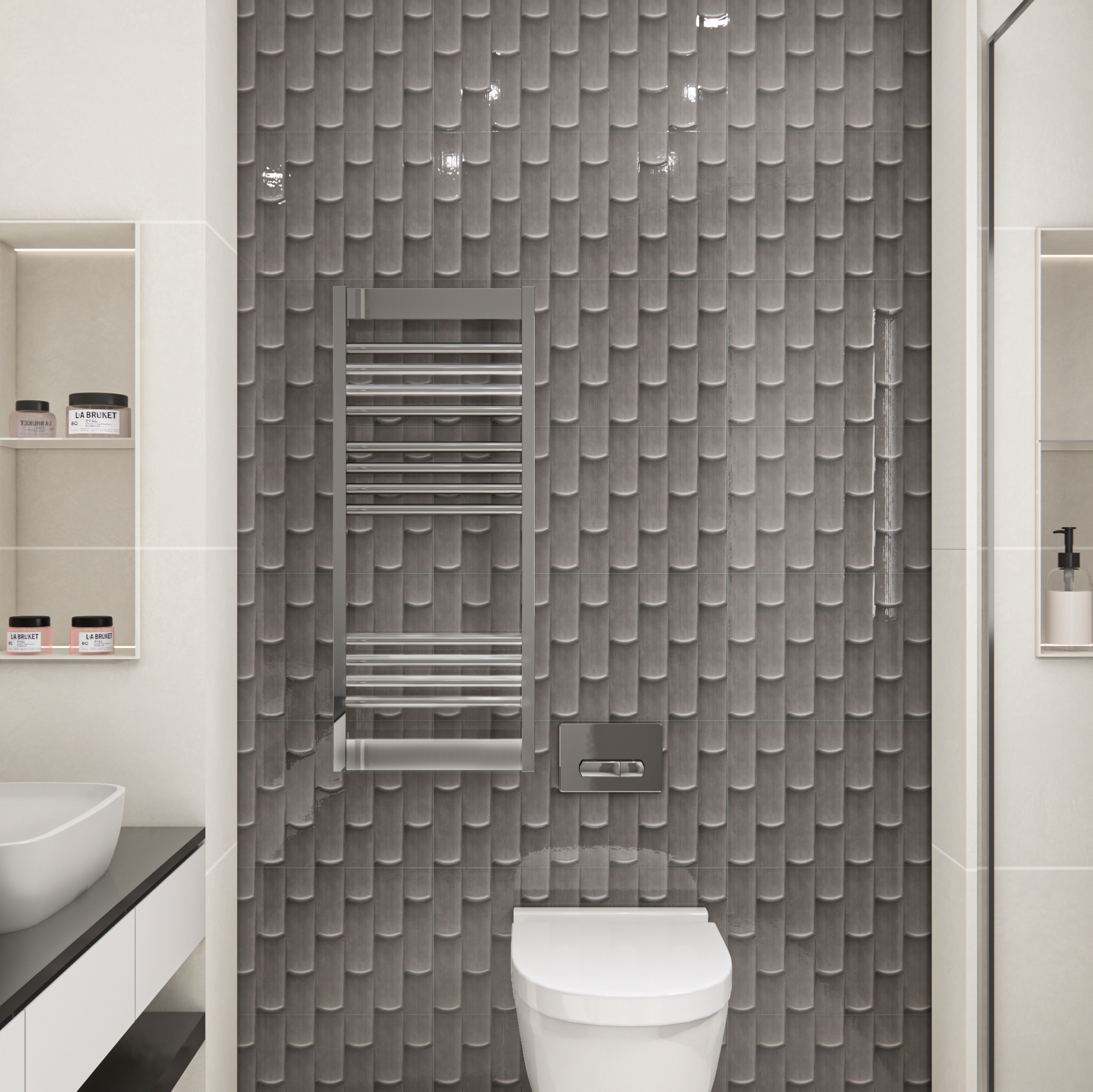 3D Grey Textured Wall Tiles for a Sleek and Modern Bathroom | Material Depot