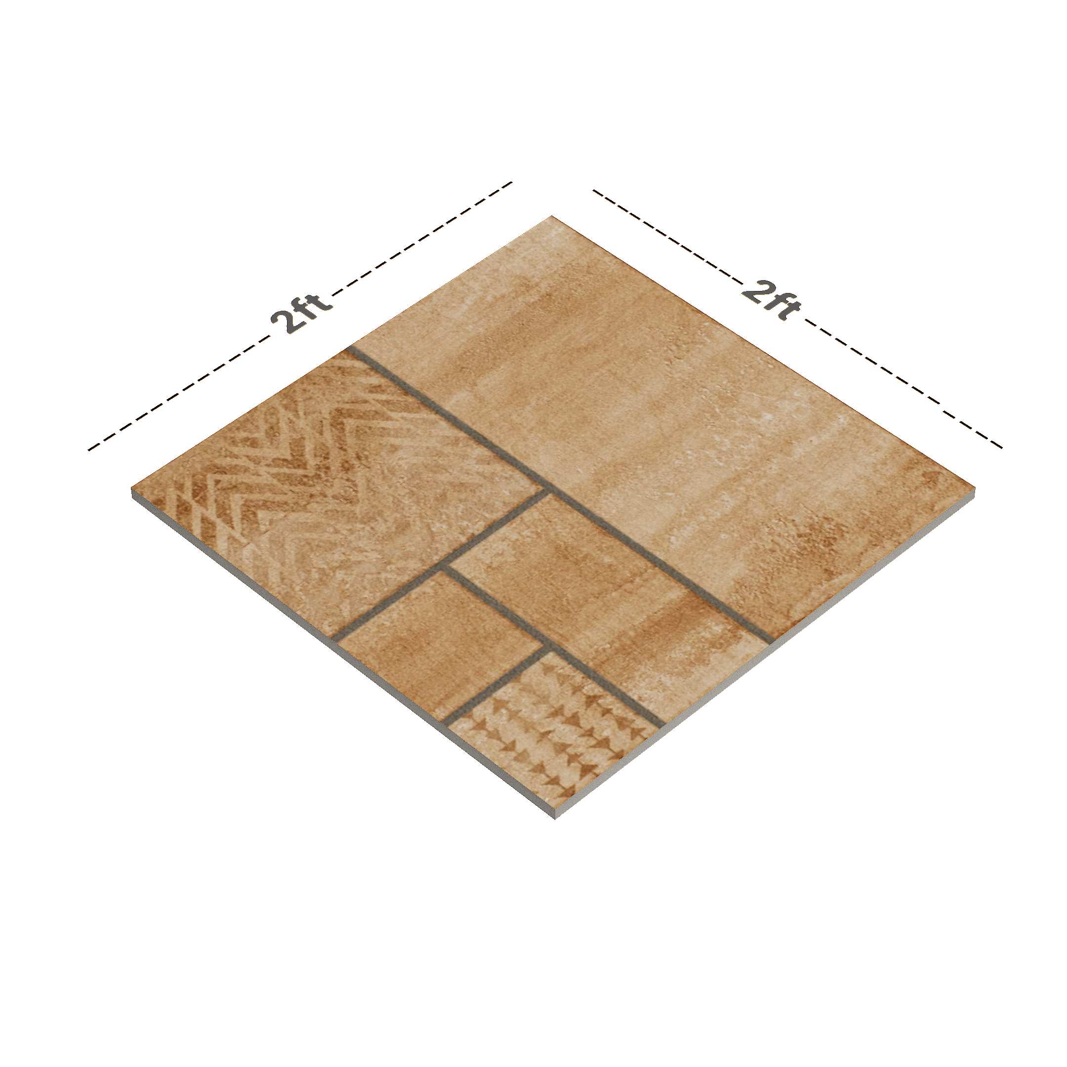 Dimension image of Excel Punch Series Venice Sund 600 x 600 mm Matte Finish Anti Skid Outdoor Vitrified Parking Tile - 12 mm (Random 4) | Material Depot