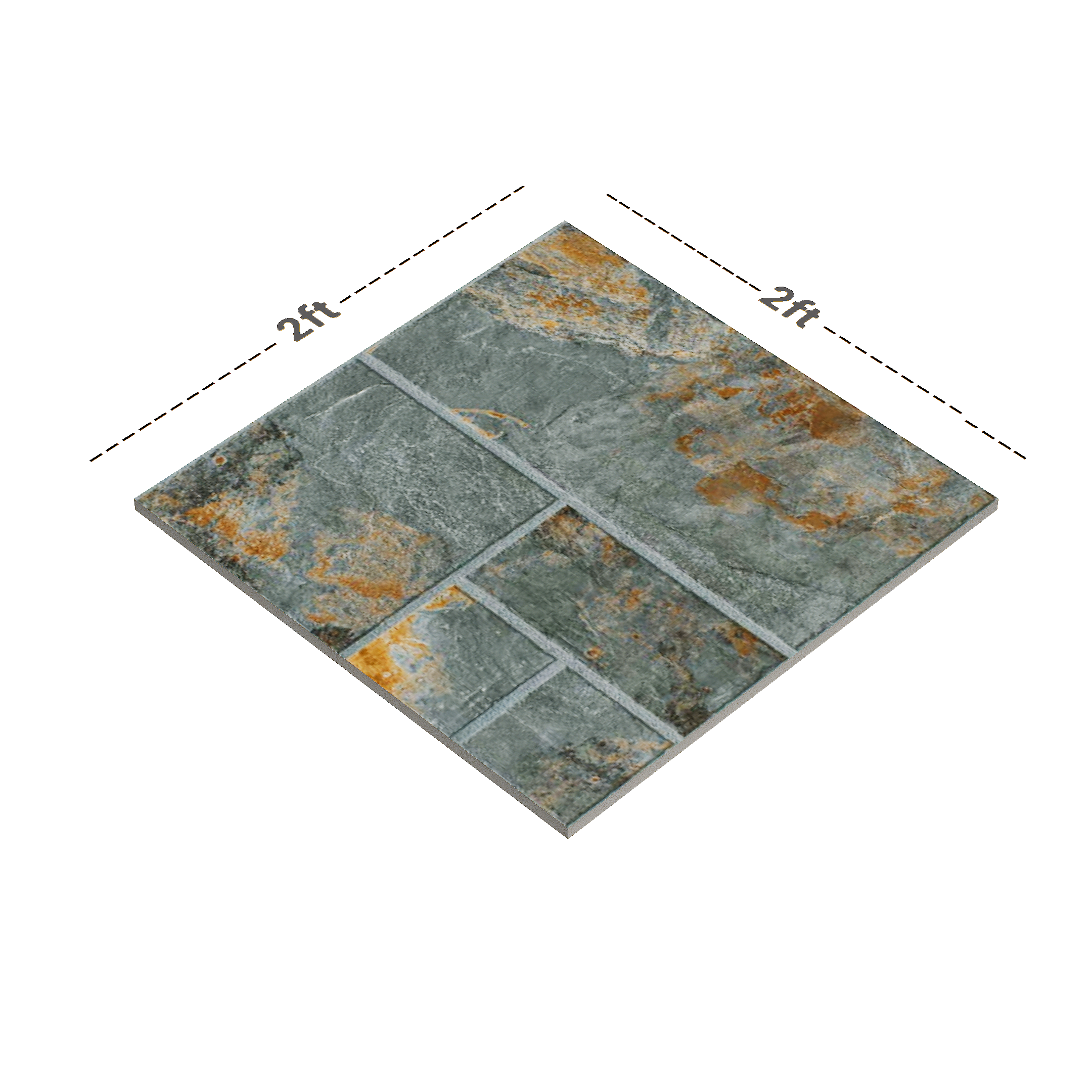 Dimension image of Excel Punch Series Venice Stone 600 x 600 mm Matte Finish Anti Skid Outdoor Vitrified Parking Tile - 12 mm | Material Depot