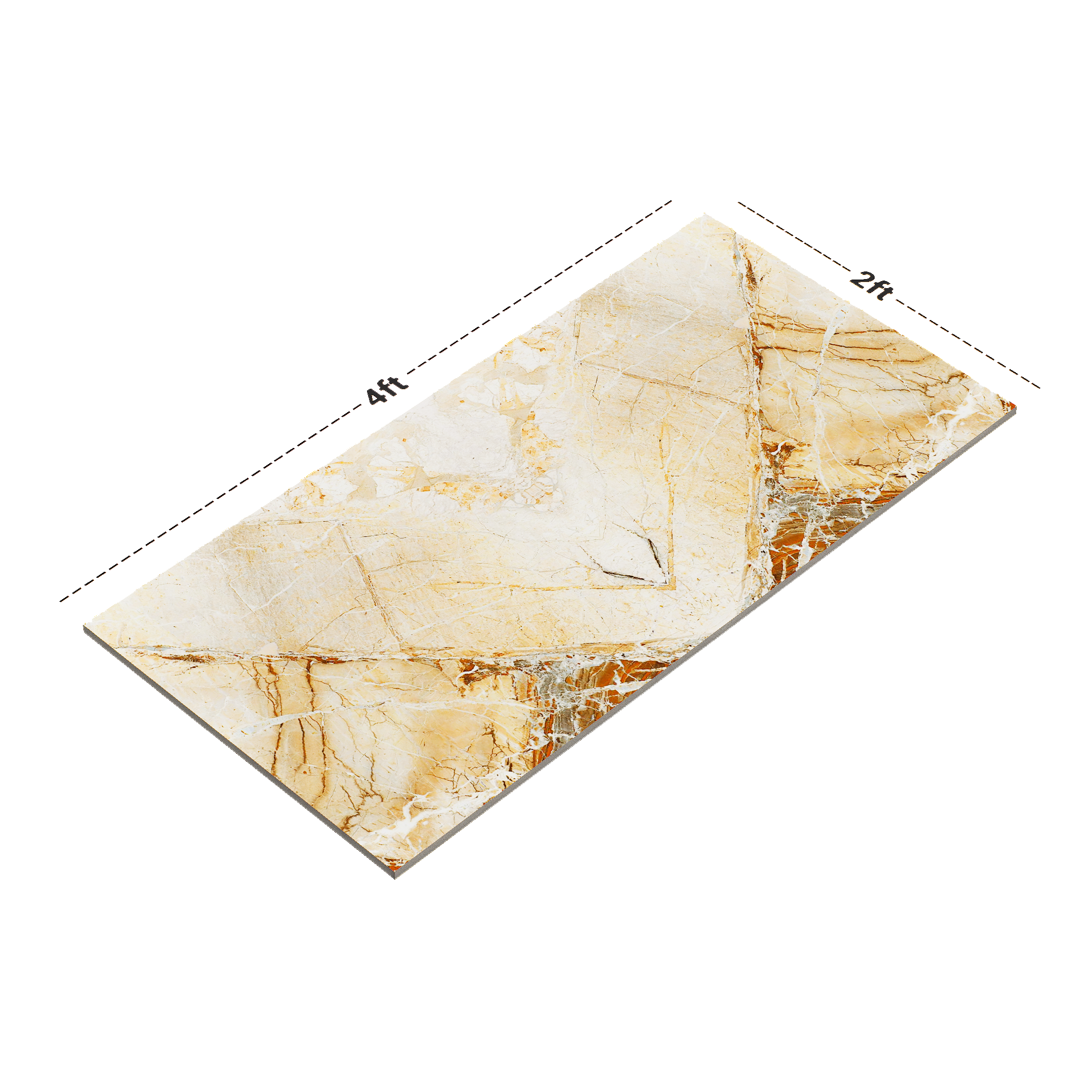 Dimension image of TL 00145 Beige 4 ft x 2 ft Carving Book Match Matte Finish Vitrified Floor Tile - 9 mm | Material Depot