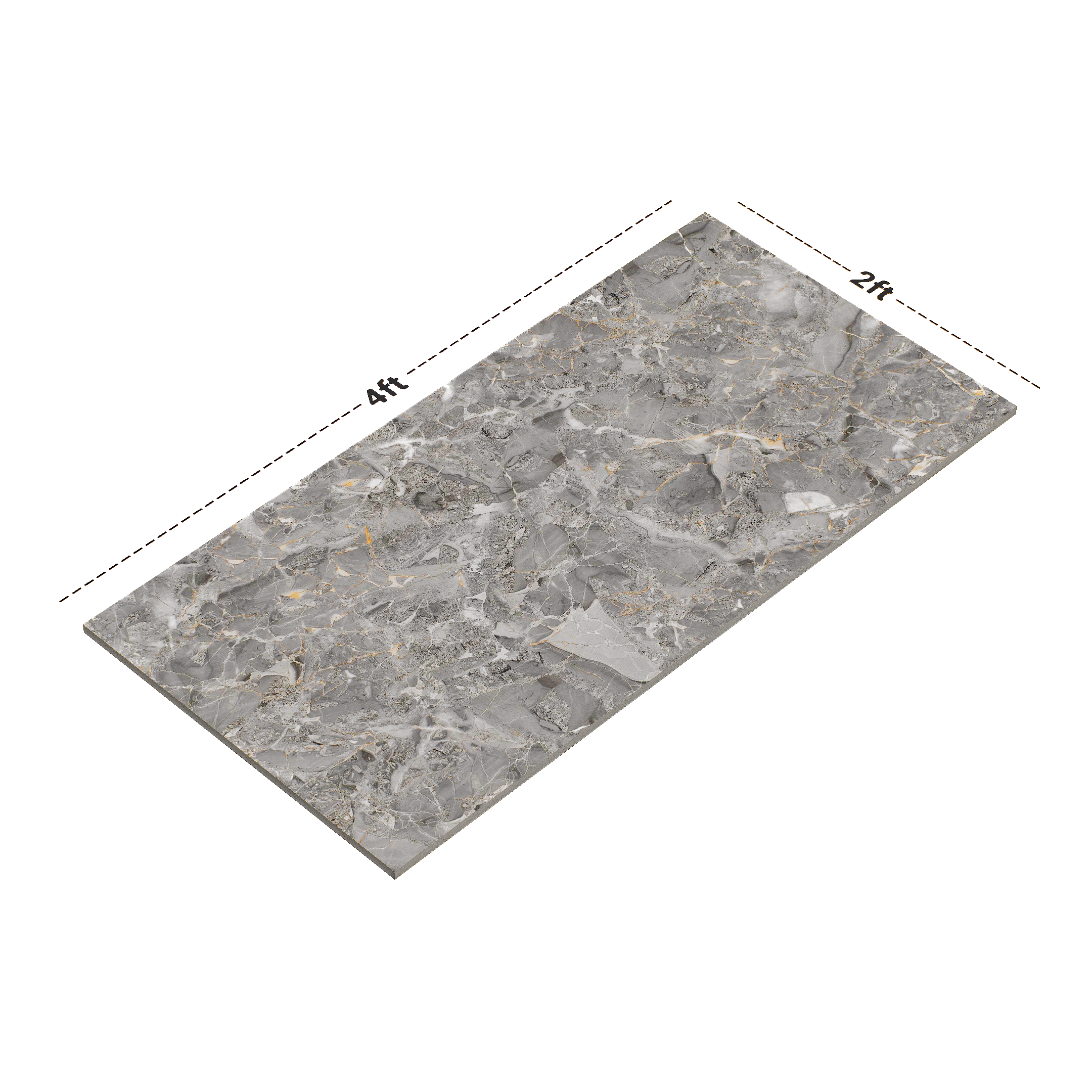 Dimension image of TL 00193 Graphite Grey 4 ft x 2 ft Matte Finish Vitrified Floor Tile - 9 mm | Material Depot