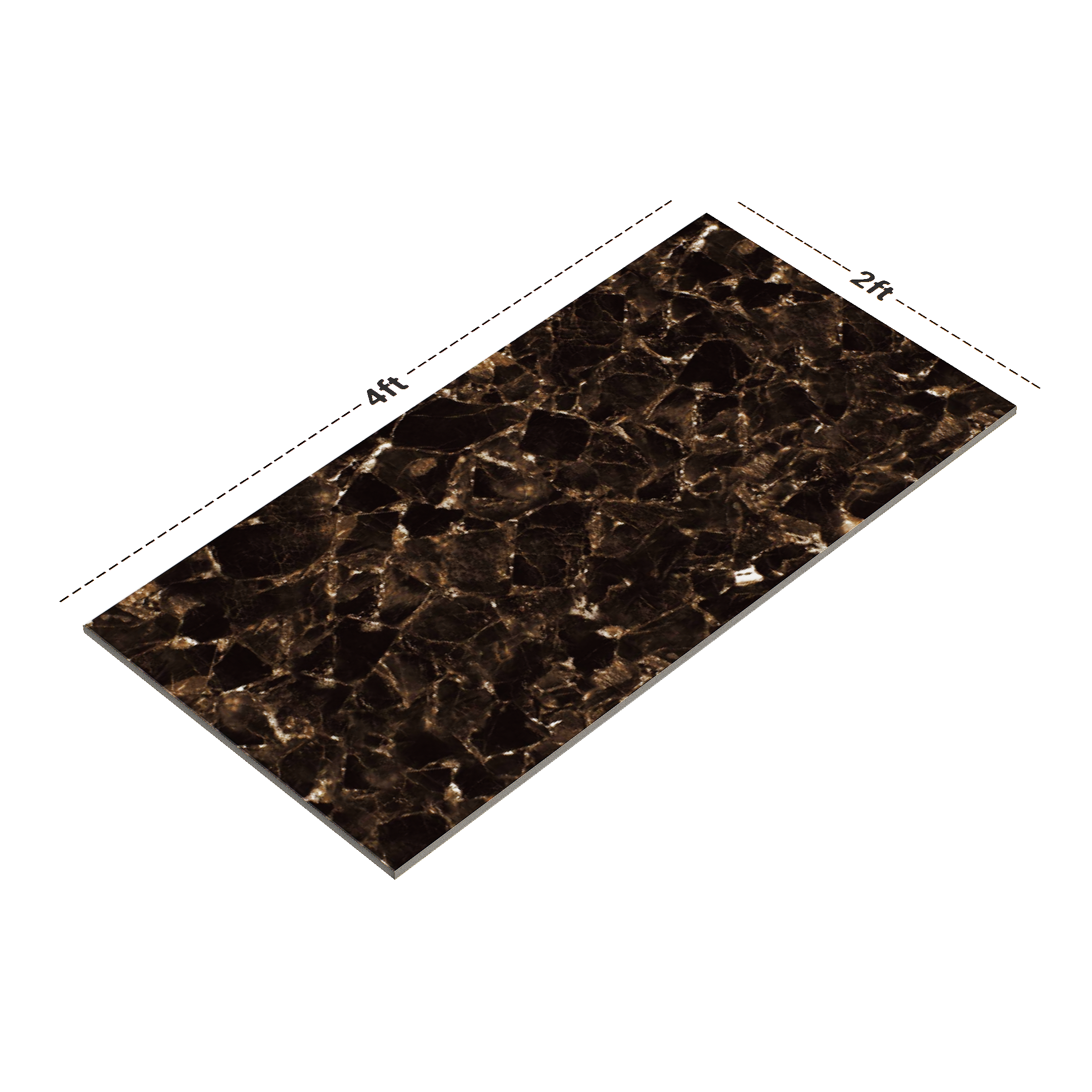 Dimension image of TL 00463 Walnut Brown 2 ft x 4 ft High Gloss Finish Digital Vitrified Wall & Floor Tile - 10 mm | Material Depot