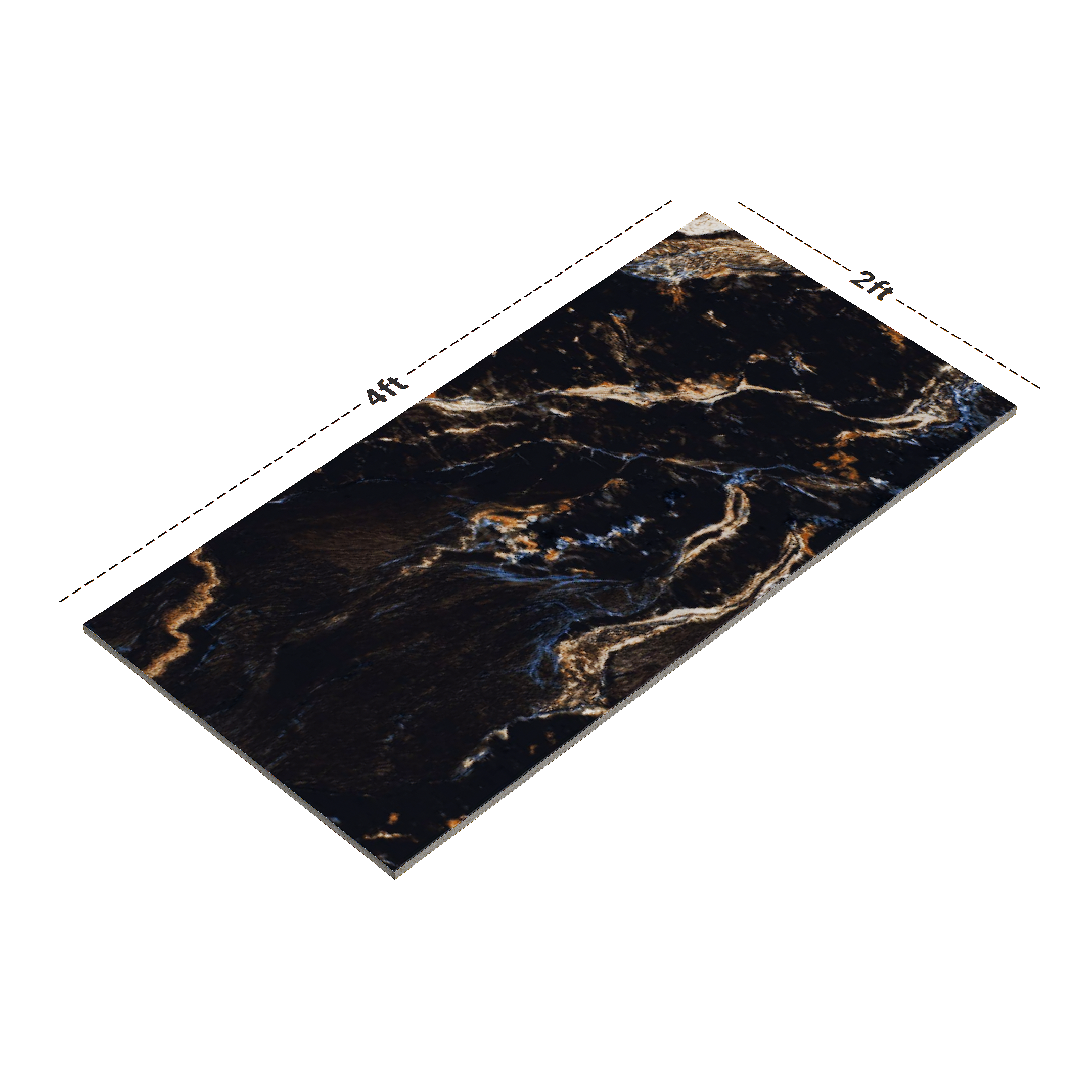 Dimension image of TL 00467 Jet Black 2 ft x 4 ft High Gloss Finish Digital Vitrified Wall & Floor Tile - 10 mm | Material Depot