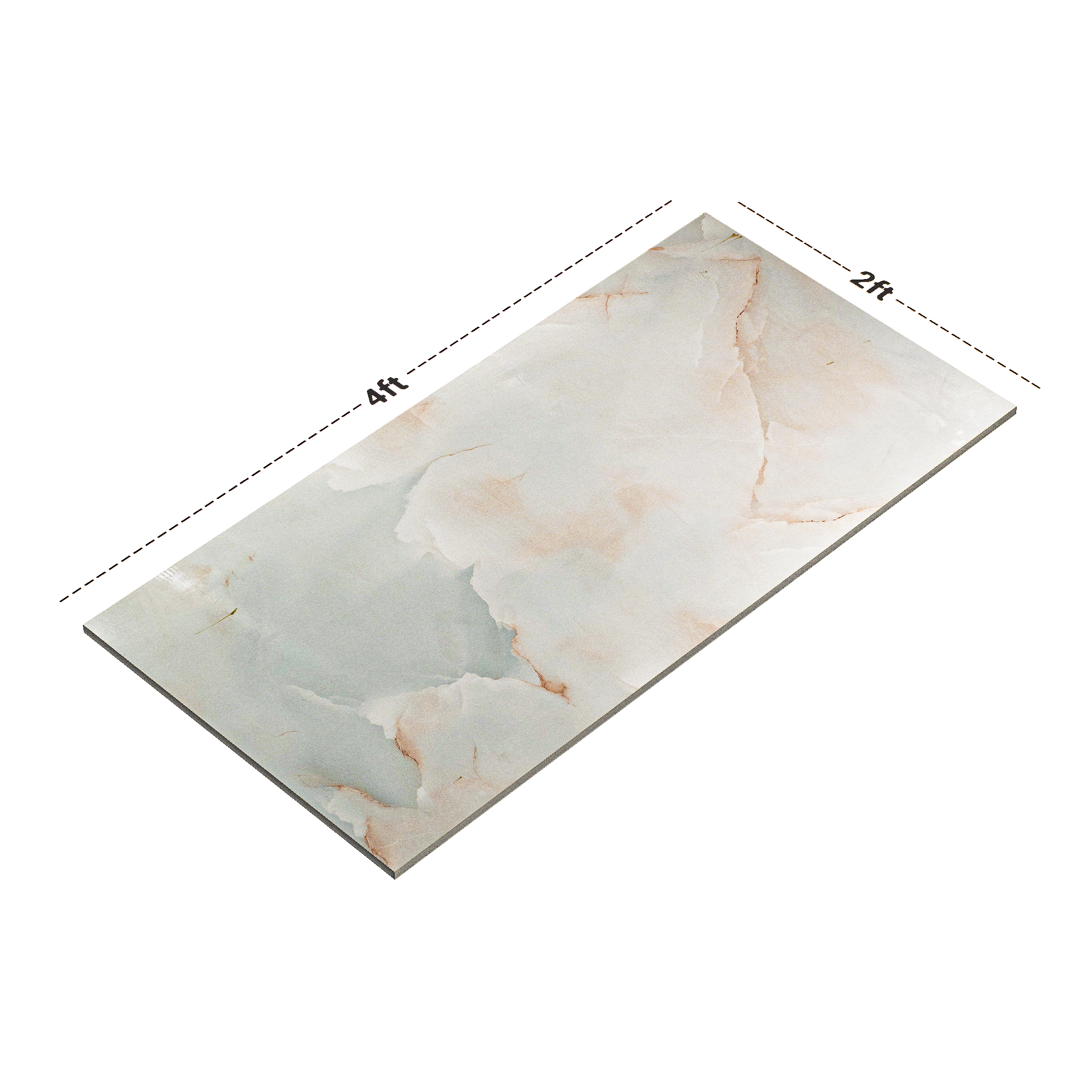 Dimension image of TL 00633 Pearl White 2 ft x 4 ft Glossy Finish Endless Vitrified Floor & Wall Tile - 9 mm | Material Depot