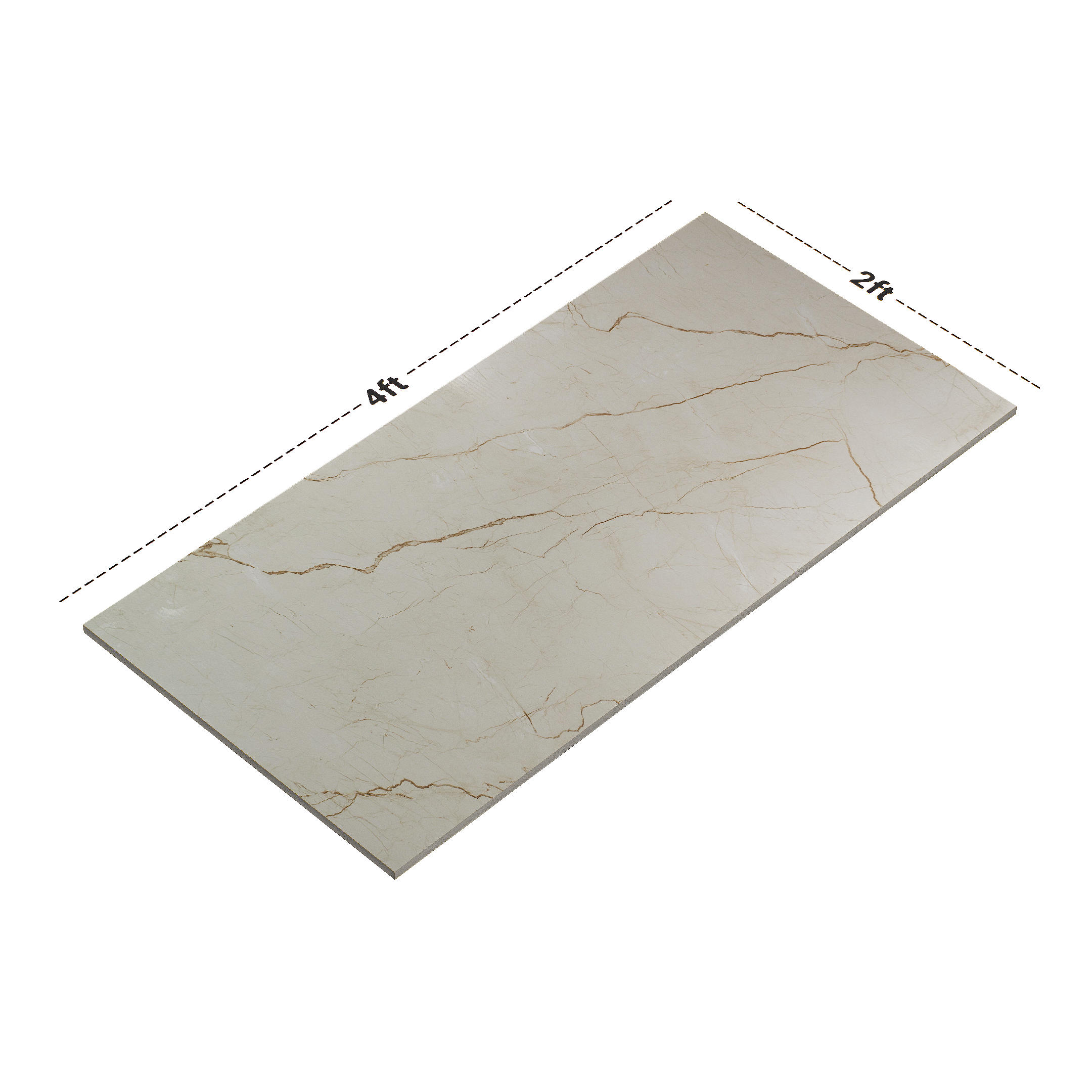 Dimension image of TL 00636 Beige Oyster 2 ft x 4 ft Glossy Finish Endless Vitrified Floor & Wall Tile - 9 mm | Material Depot