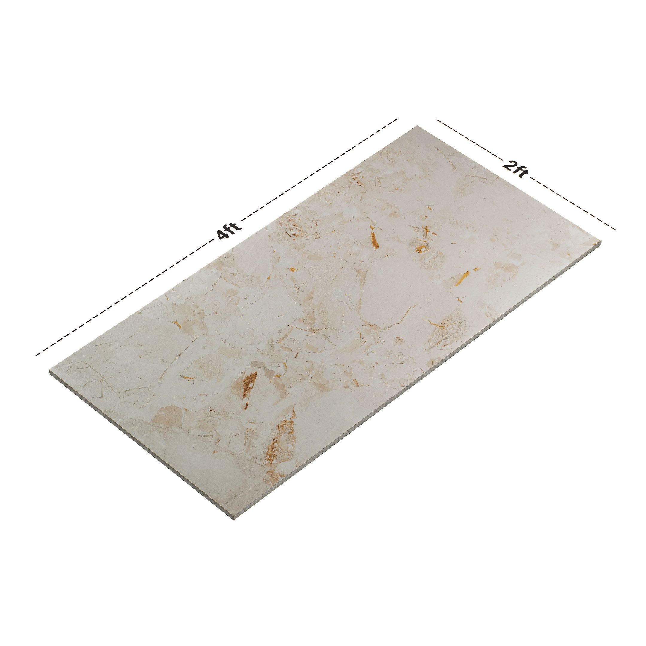 Dimension image of TL 00638 Beige 2 ft x 4 ft Glossy Finish Endless Vitrified Floor & Wall Tile - 9 mm | Material Depot