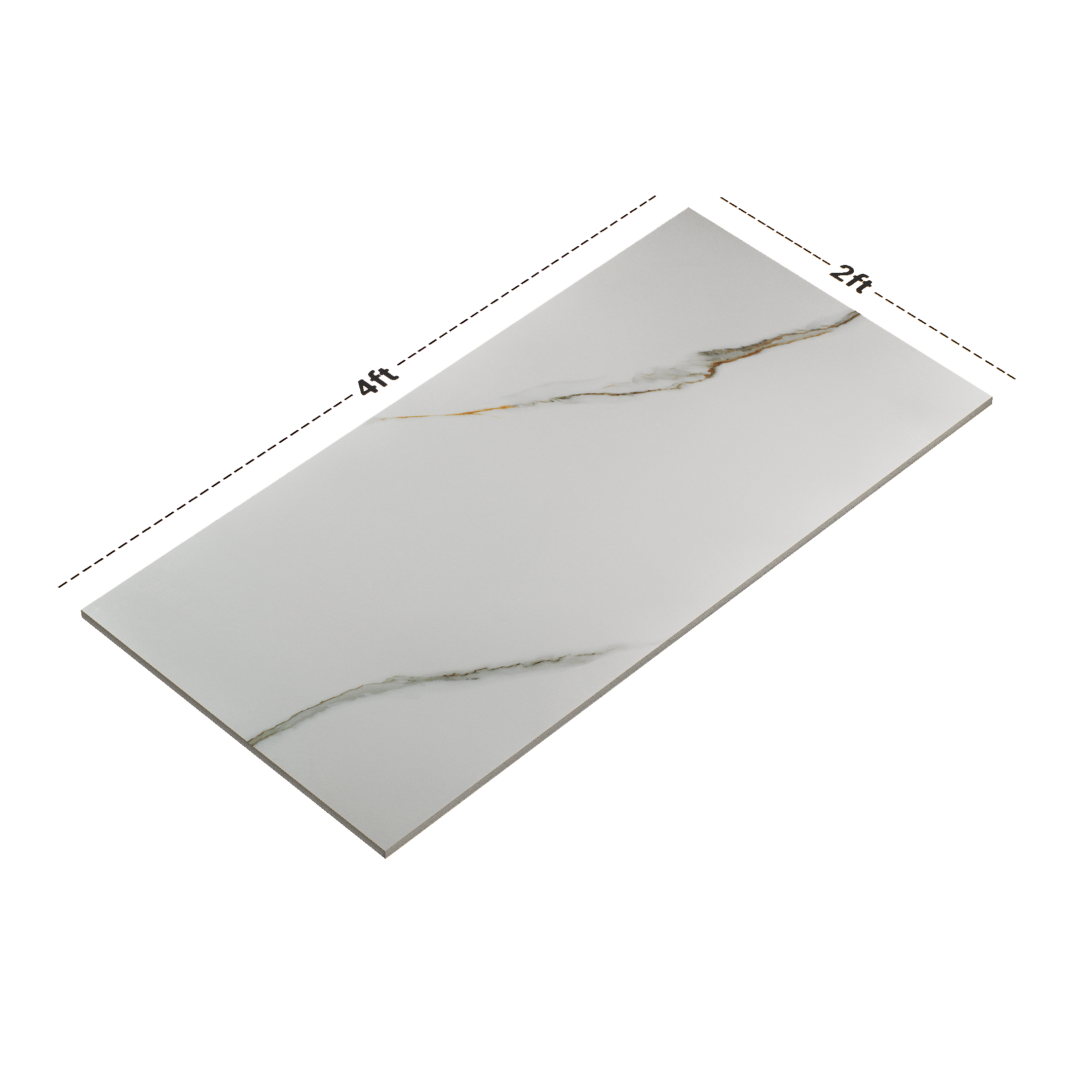 Dimension image of TL 00639 White 2 ft x 4 ft Glossy Finish Endless Vitrified Floor & Wall Tile - 9 mm | Material Depot