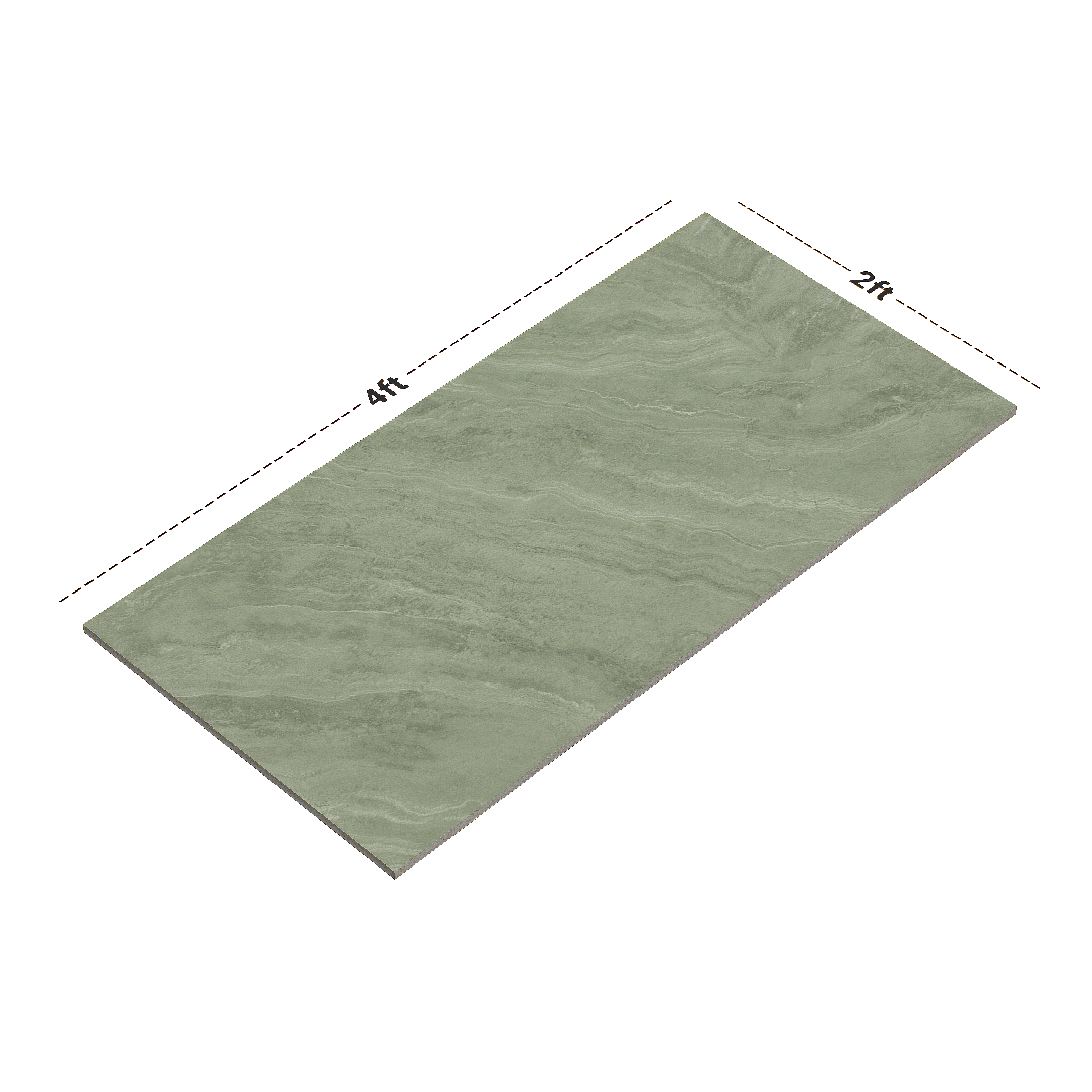 Dimension image of TL 00681 Olive Green 4 ft x 2 ft Matte Finish Full Body Wall Tile - 9 mm | Material Depot