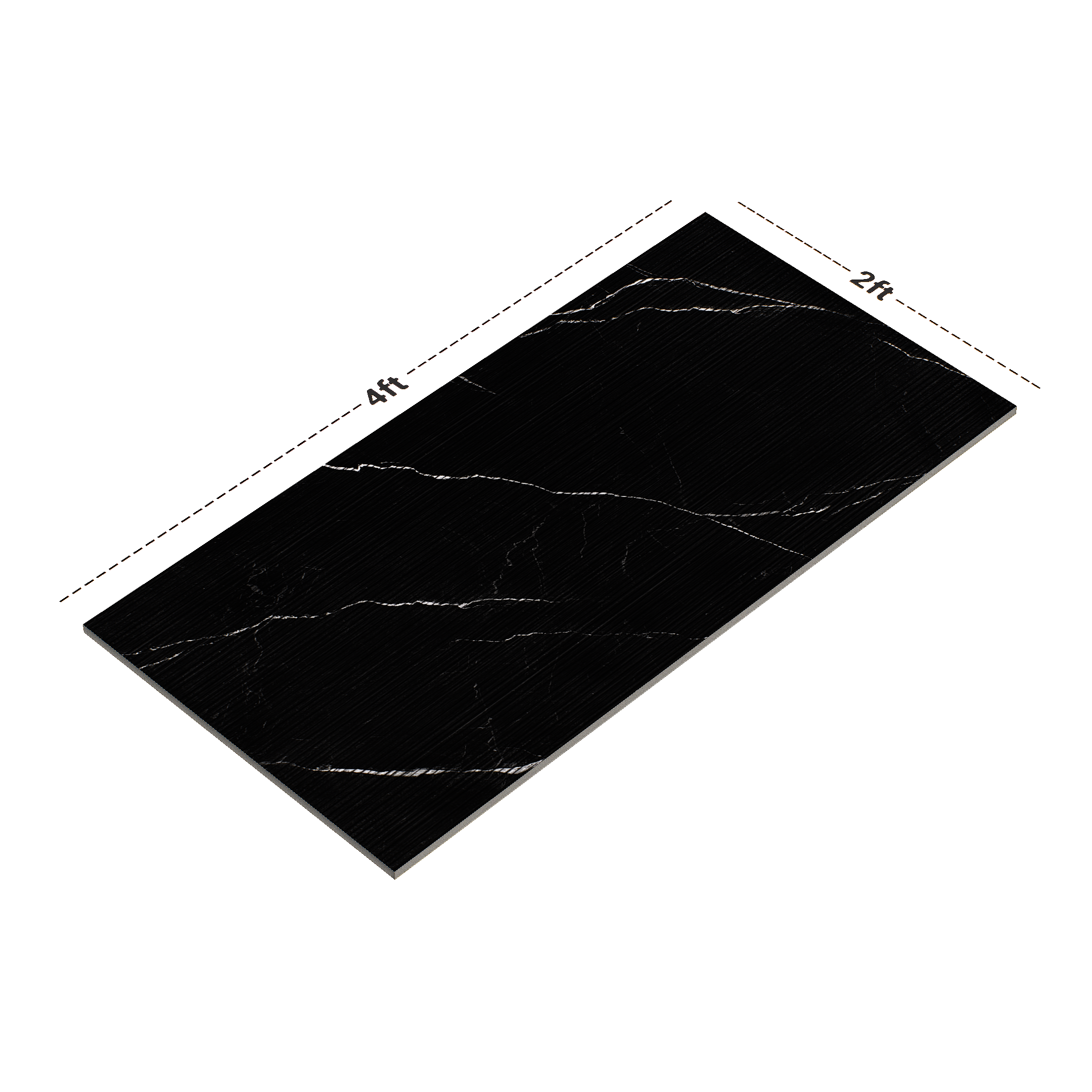 Dimension image of TL 00682 Black Matte Finish 4 ft x 2 ft Matte Finish Vitrified Wall Tile - 9 mm | Material Depot