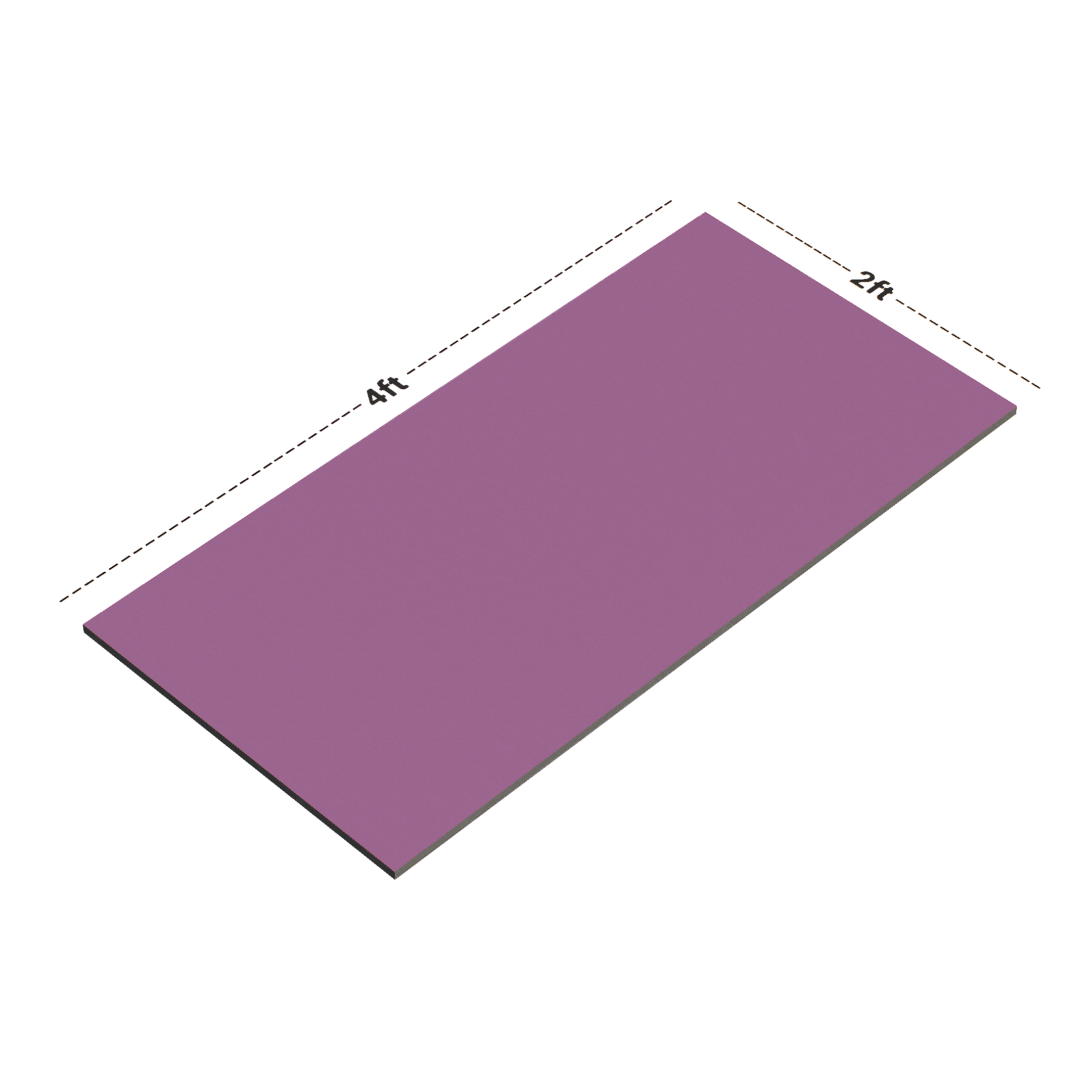 Dimension image of TL 00694 A Violet Visions Series Plain Purple Matte Finish 4 ft x 2 ft Full Body Vitrified Tile - 9 mm | Material Depot