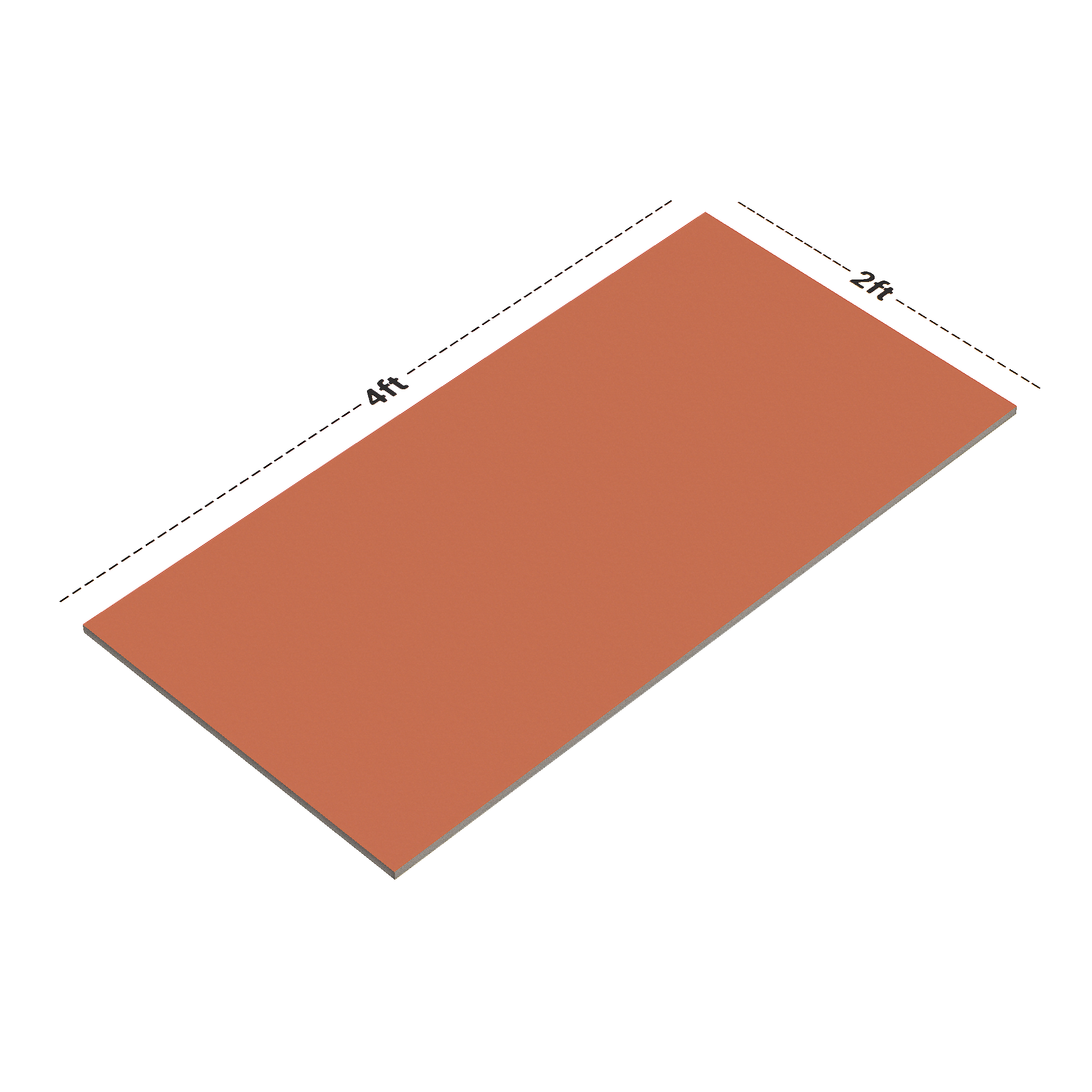 Dimension image of TL 00696 A Brick Blush Series Plain Red Matte Finish 4 ft x 2 ft Full Body Vitrified Tile - 9 mm | Material Depot