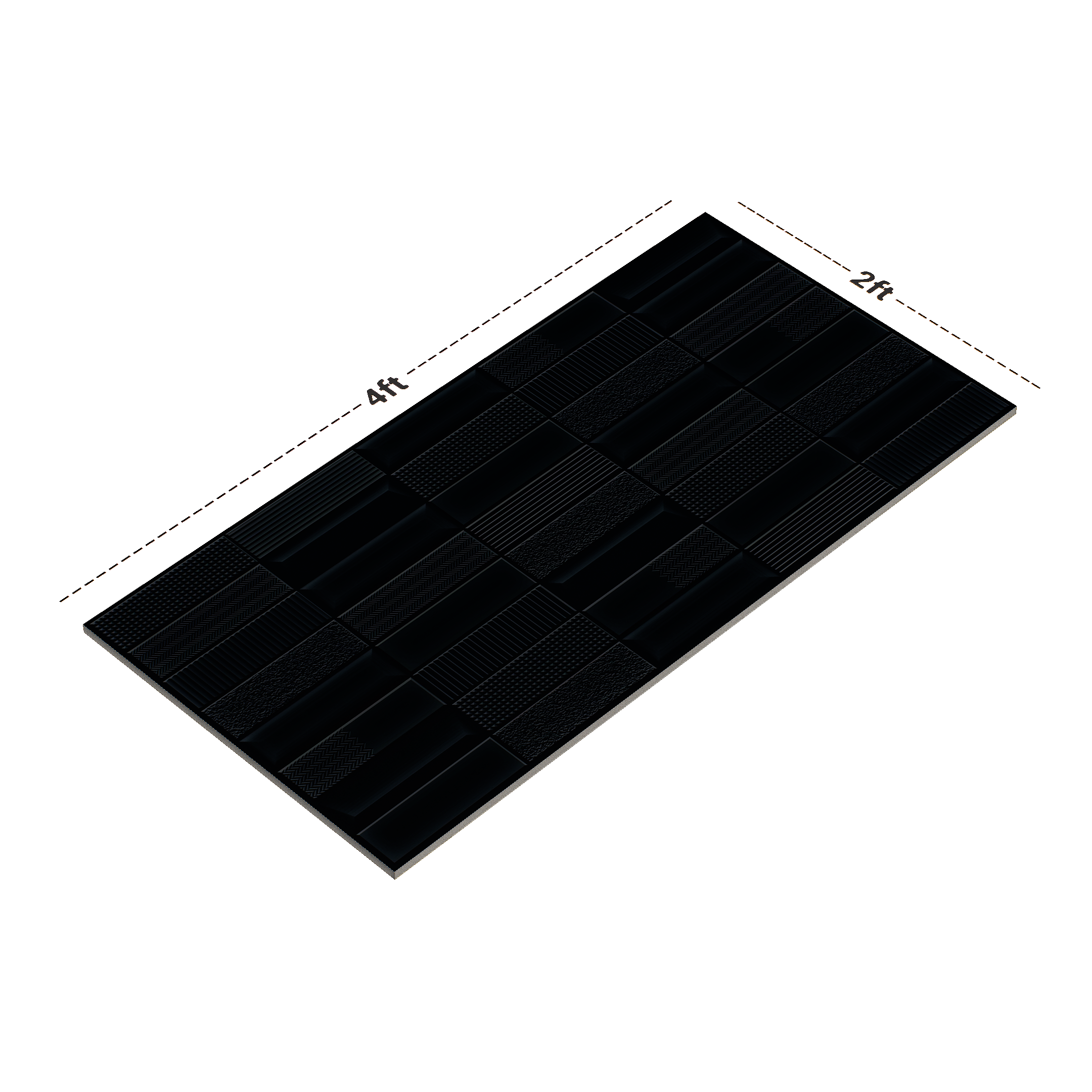 Dimension image of TL 00703 Black Charcoal Matte Finish 4 ft x 2 ft Full Body Vitrified Tile - 9 mm | Material Depot