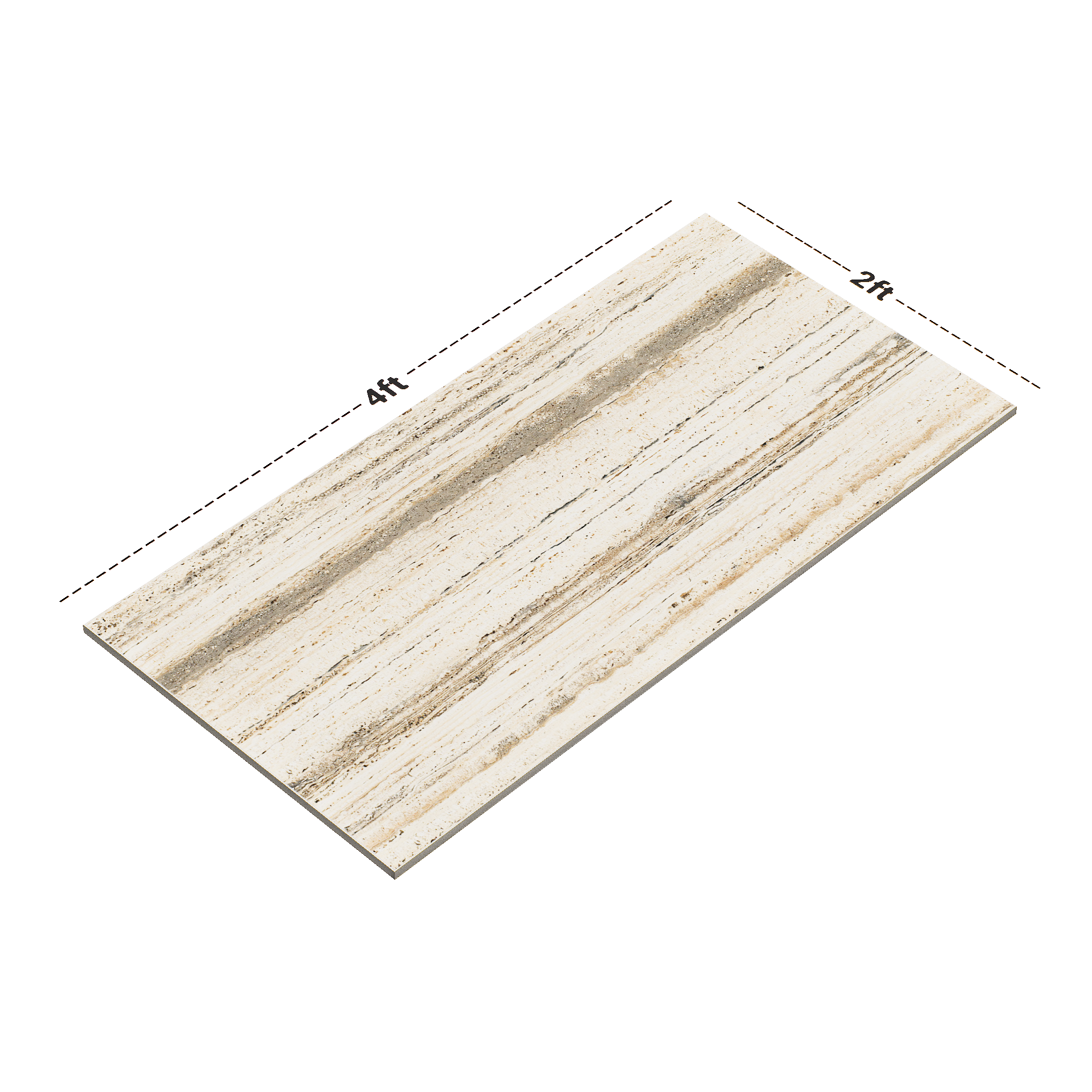 Dimension image of TL 00825 Travertino Classic 1200x600 mm Random Face Glossy Finish Vitrified Wall & Floor Tile - 9 mm | Material Depot