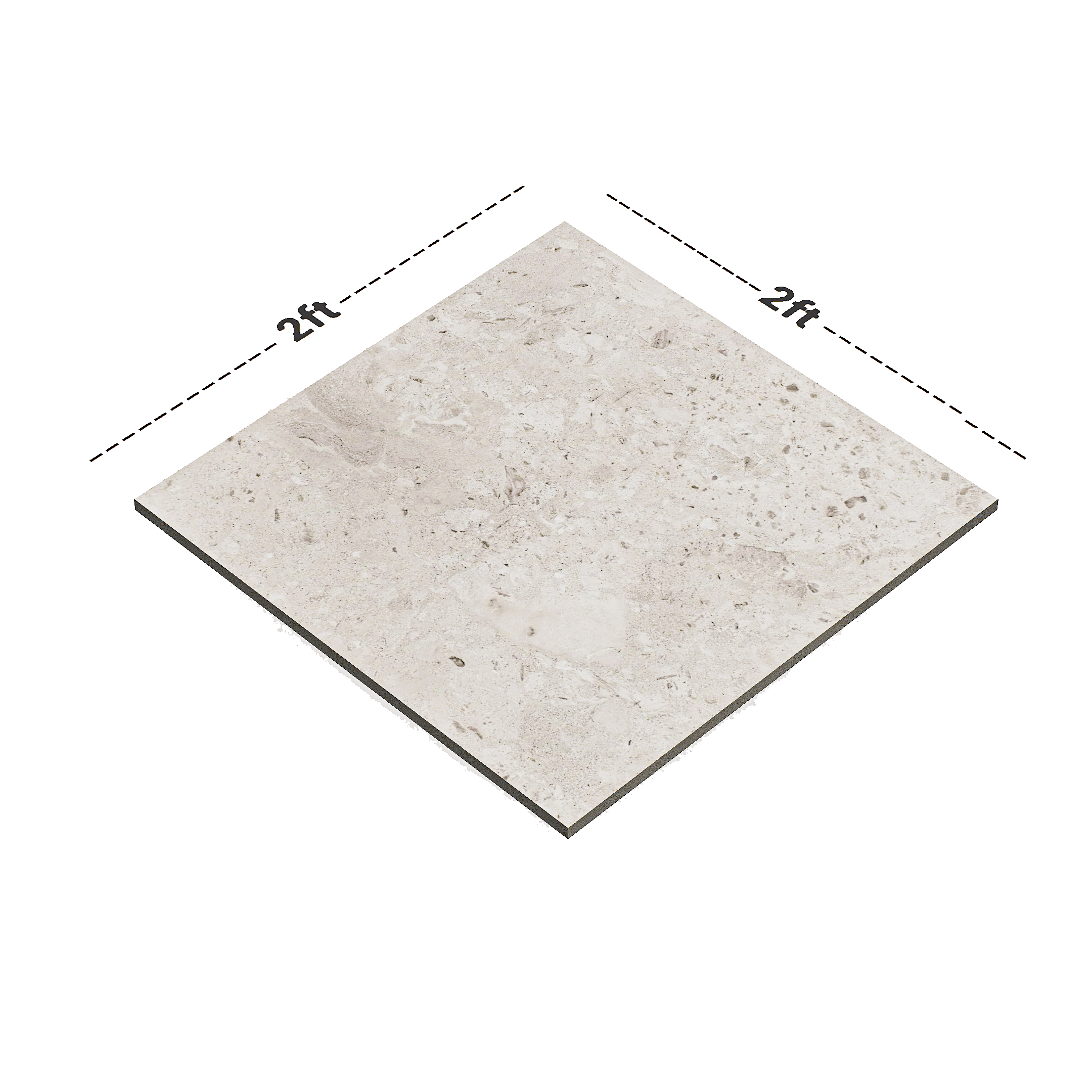 Dimension image of TL 00860 Levanto Bianco 600x600 mm Random Face Terrazzo Matte Finish Porcelain Floor Tile - 9 mm | Material Depot