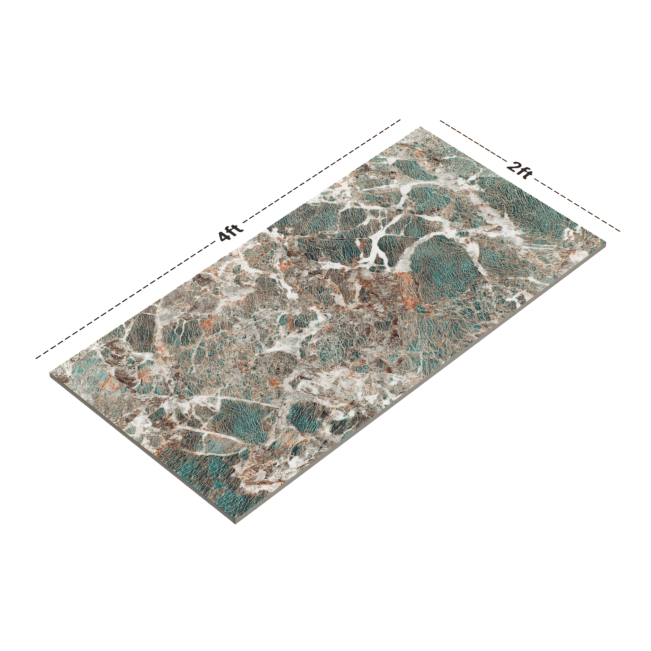 Dimension image of TL 00948 Amazonite Natural 1200x600 mm Random Face High Gloss Finish Vitrified Wall & Floor Tile - 9 mm | Material Depot