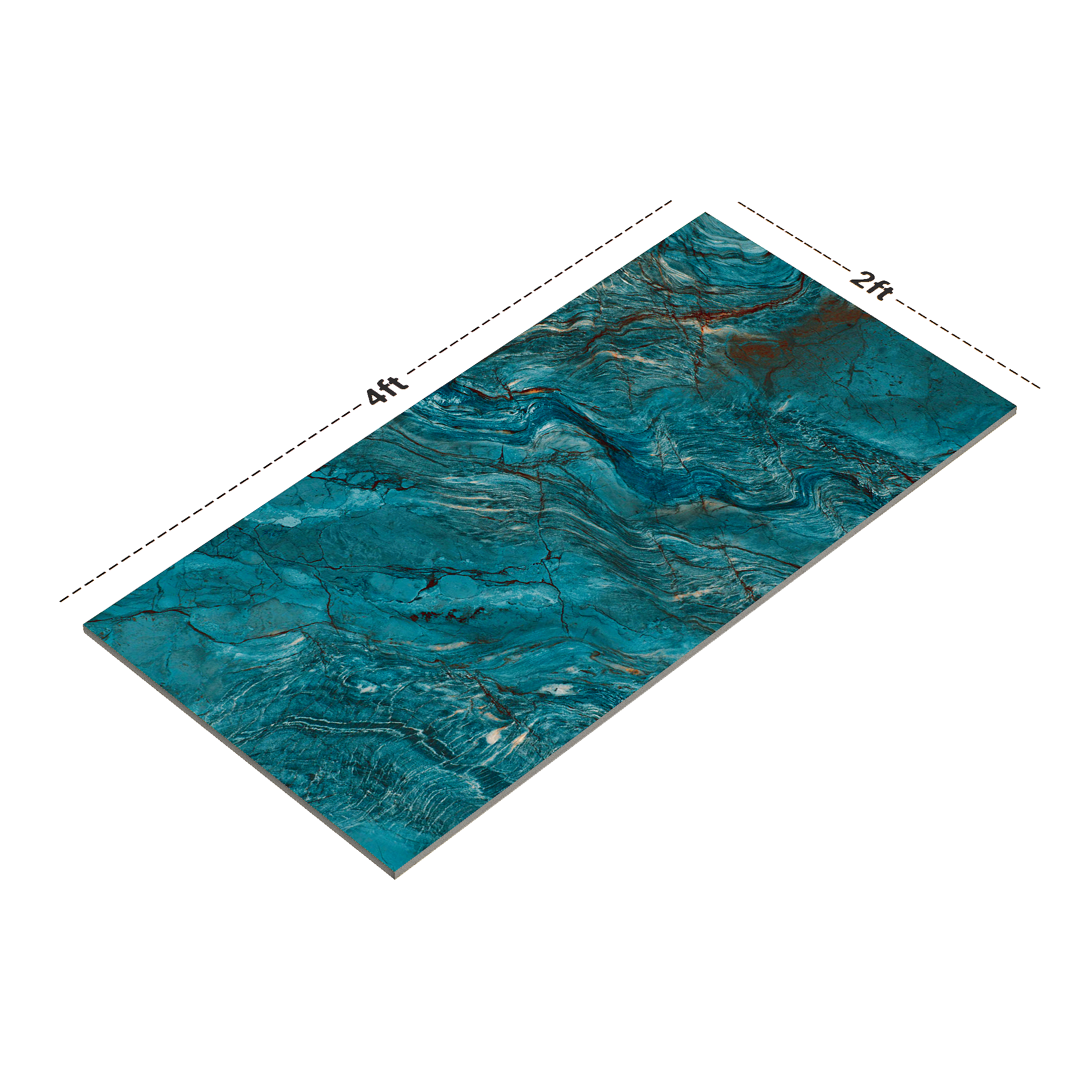 Dimension image of TL 00966 Turquoise Blue 1200 x 600 mm High Gloss Finish Tile - 9 mm | Material Depot