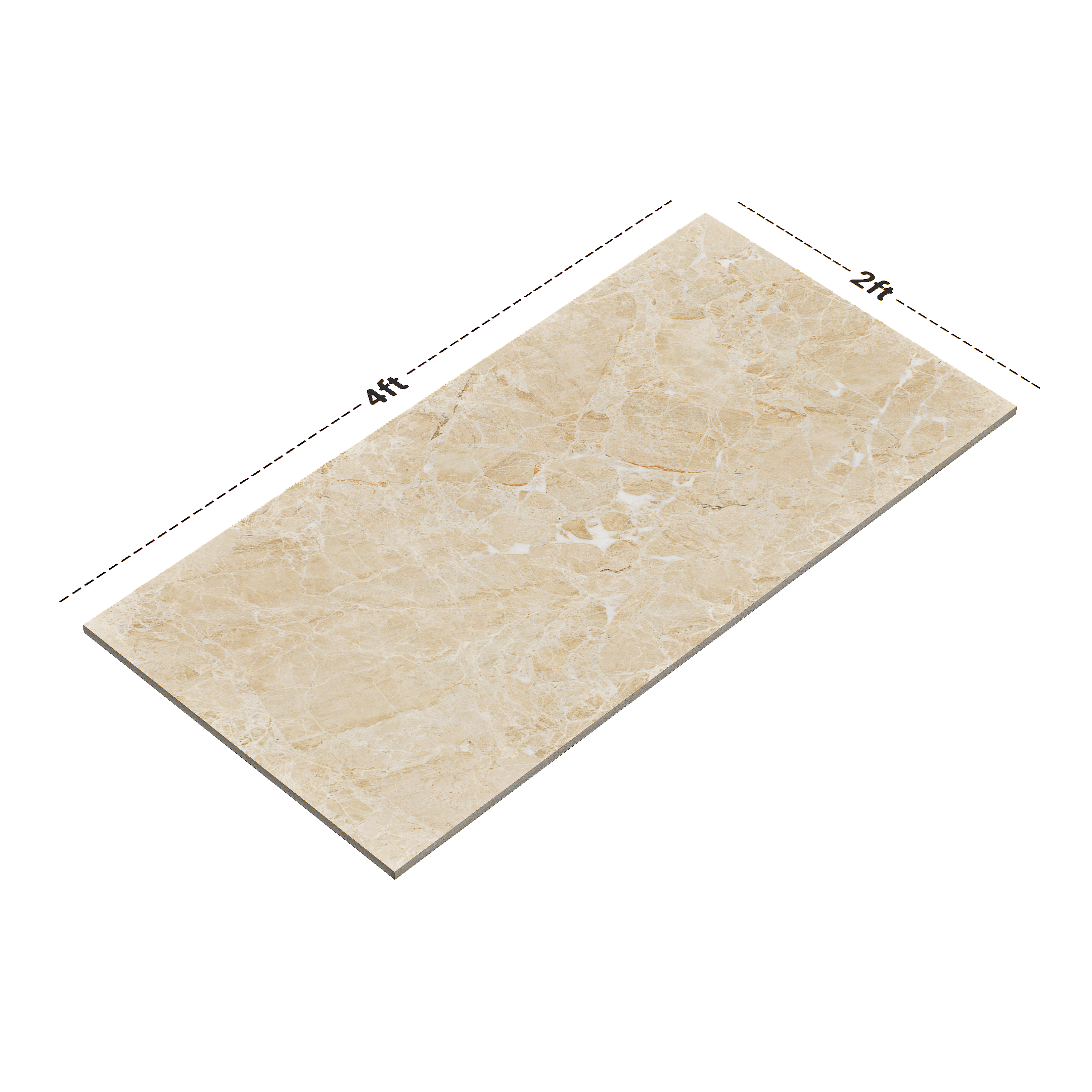 Dimension image of TL 02159 Midas Beige 1200x600 mm Random Face Endless Glossy Finish Vitrified Wall & Floor Tile - 9 mm | Material Depot