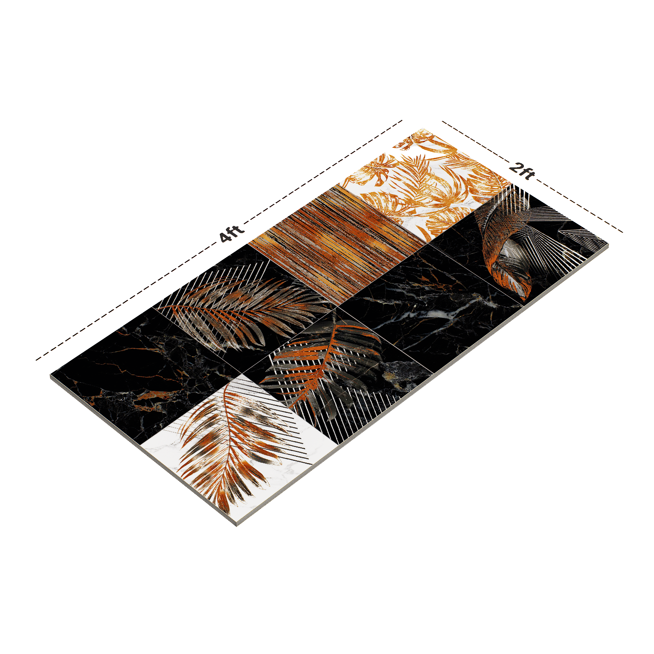 Dimension image of TL 02160 Costa Black Decore 1200x600 mm Glossy Finish Vitrified Wall & Floor Tile - 9 mm | Material Depot