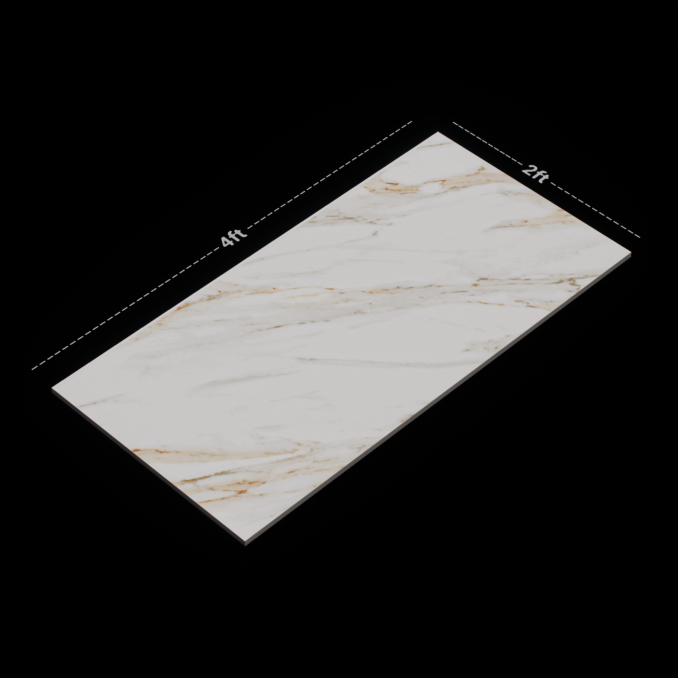 Dimension image of TL 02162 Imporio White 4 ft x 2 ft Diamond Surface Glazed Vitrified Wall & Floor Tile - 9 mm (Random 4) | Material Depot