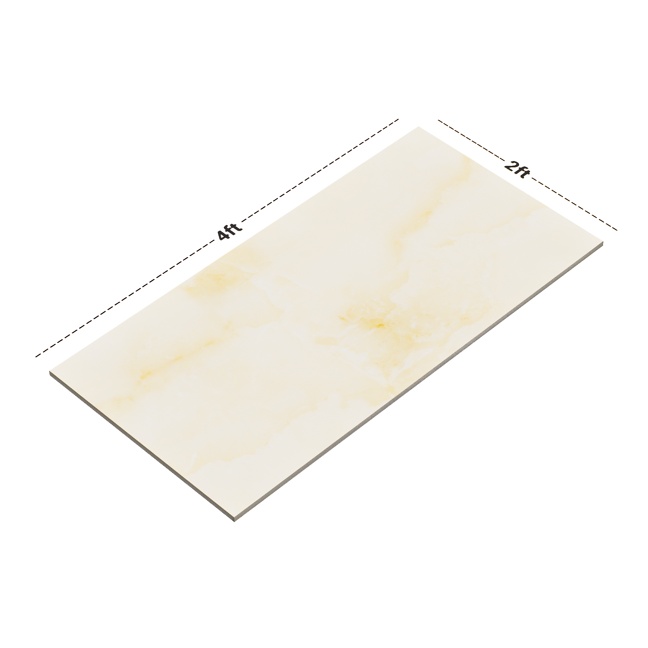 Dimension image of TL 02178 A 2 Prima Beige 4 ft x 2 ft Glossy Finish Wall & Floor Tile - 9 mm (Random 4) | Material Depot